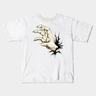 Grabbing hand with claws raised out of fracture. Kids T-Shirt